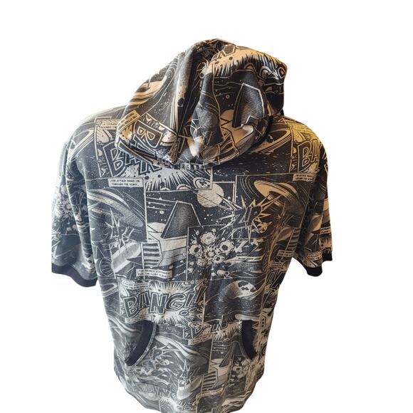 Royal Blue Hoodie Large Comic Book Graphic Short Sleeve Sweatshirt Retro Pop Art - Picture 8 of 16